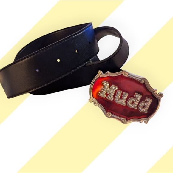 Vintage Red and Black Belt with Ornate Buckle - Picture 2 of 5